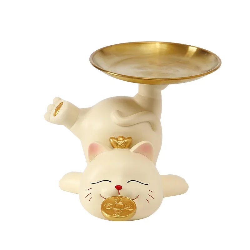 

Europe Lucky Cat Tray Figurines for Interior Empty Storage Keys Receiver Decor Accessorie Home Object Entrance