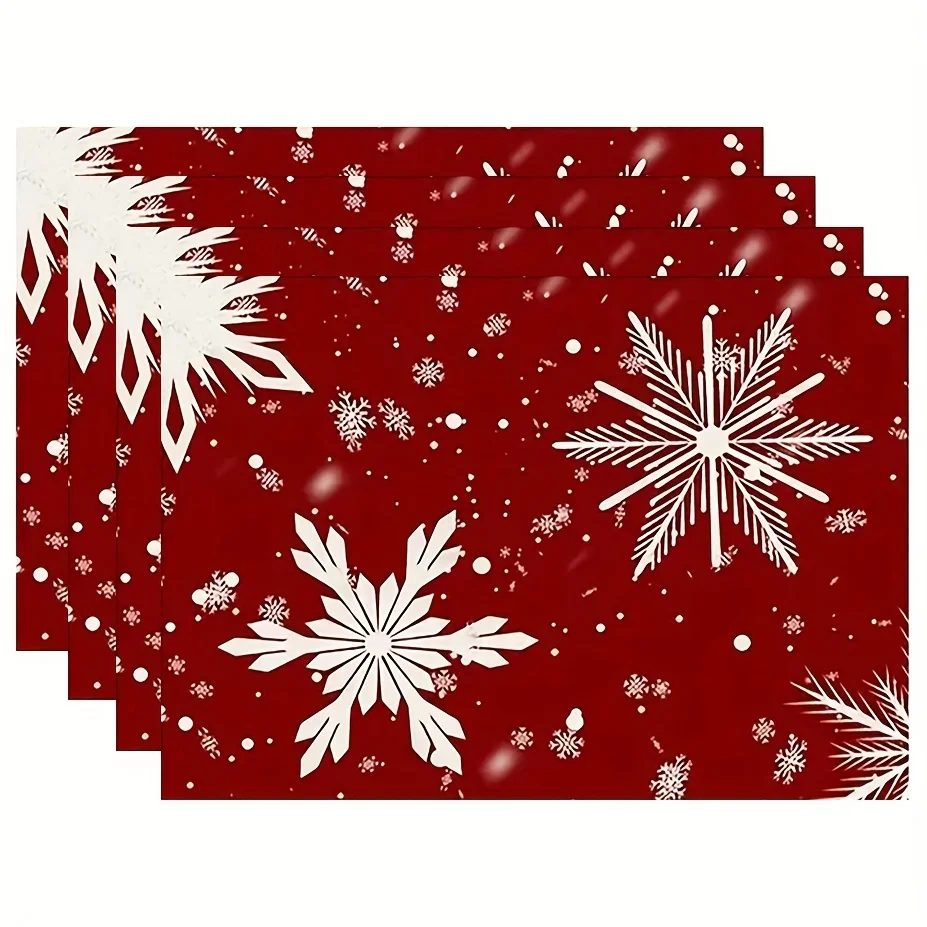 4/6/8pc Christmas Watercolor Berry Wreath Linen Placemats Colorful Holiday Kitchen Dining Table Decor Brighten Up Your Dinner