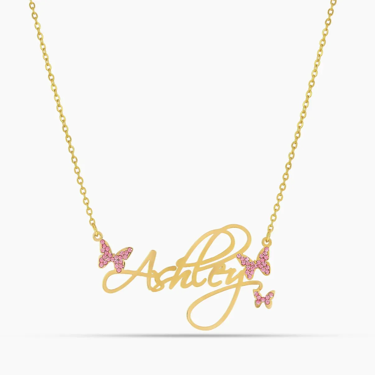 

The Butterfly Script Name Necklace Custom Stainless Steel Pendant Pink Butterfly Necklace Gold Ladies Jewelry Valentine's Day