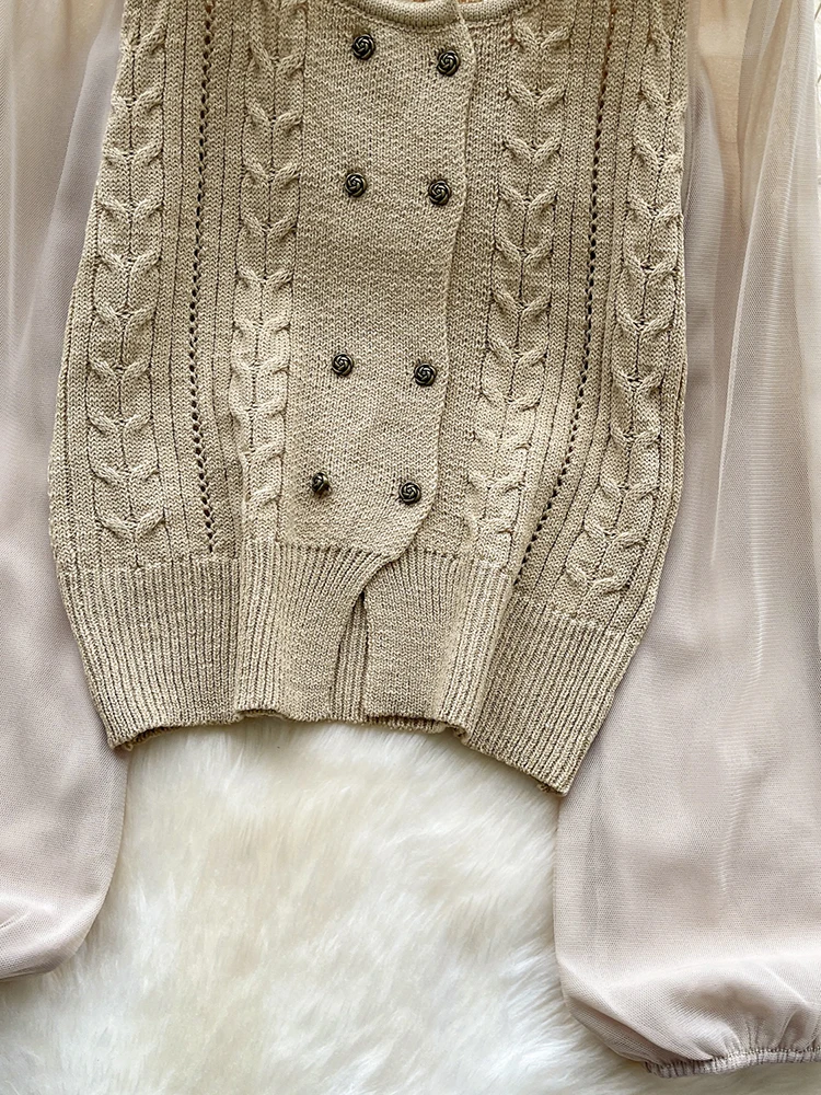 Cardigan femme chemise japon coréen Chic maille à manches longues Patchwork col rond tricoté Cardigan décontracté petit haut CG018