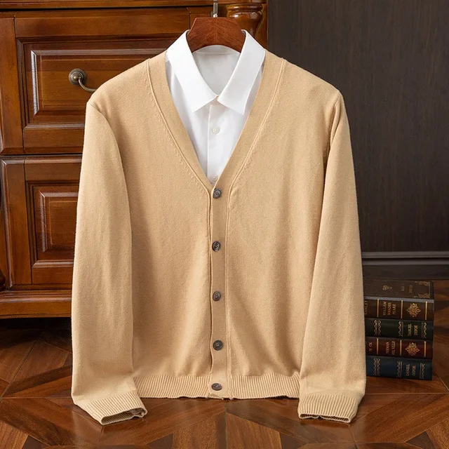 BROWON marka męski sweter rozpinany Business Casual klasyczny dekolt w serek jednolity kolor sweter męski sweter koreański modne męskie ubrania