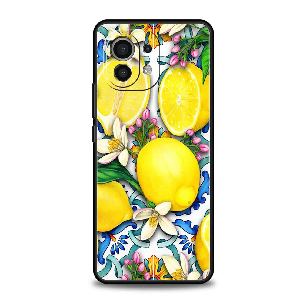 Mediterranean Lemon Phone Case For Xiaomi 13 12 11 Lite 12T 11T 10T 9T Mi Poco X5 M4 M3 X4 X3 Pro F5 F4 F3 GT 5G Black Cover