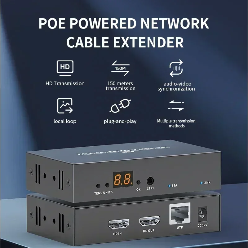 150M POE HDMI 1080P KVM Extension Over TCP/IP on Cat5e/6, Enabling Diverse Connectivity Patterns with Loopout and KVM IR Control