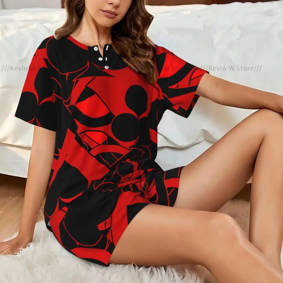 Women Pajamas Set Abstract Card Suits, Texture, Design Homewear Two-Piece Short-Sleeved Short