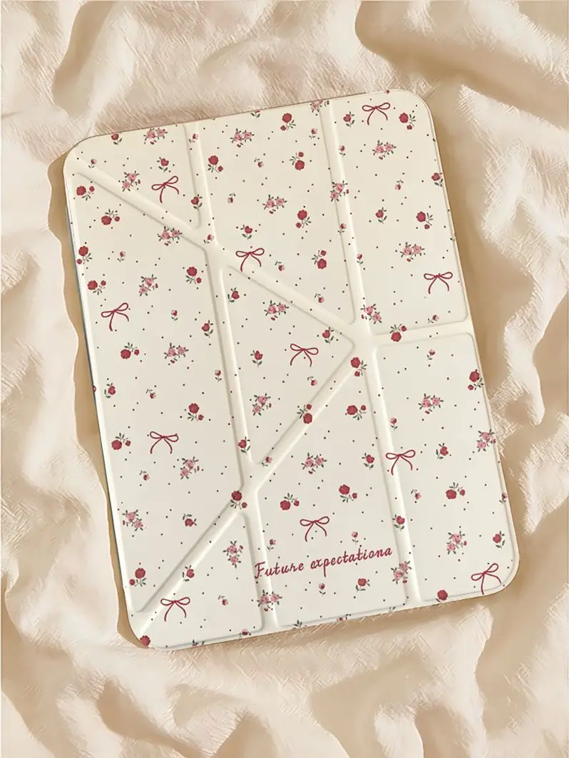 Red Flower Bowknot New Tablet Case For iPad Pro 11 12.9in 13 M4 M5 Case 9.7 10.2 5/6th 7/8/9 10 11th Mini Air 3 4 5 6 7 Cover