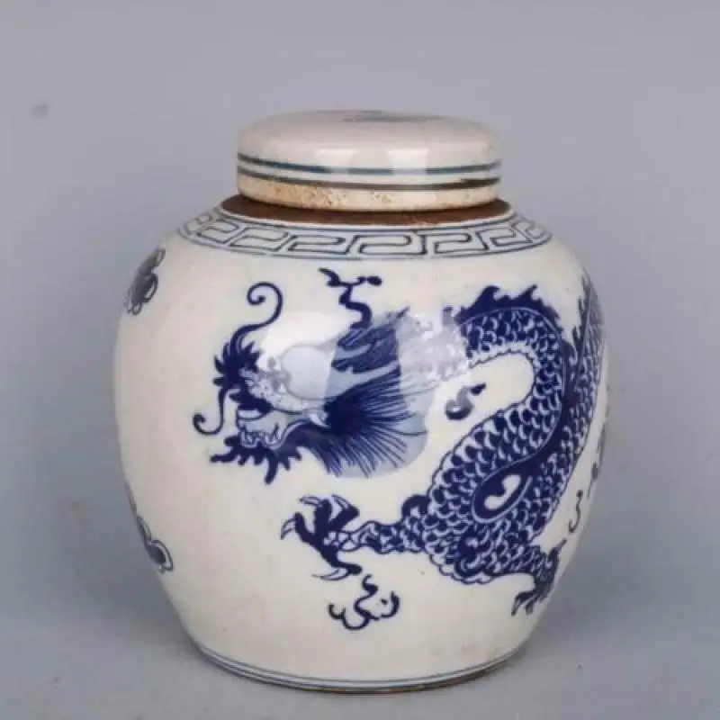 

Chinese Blue and White Porcelain Pot Qing Guangxu Dragon Design Jar Tea Caddy