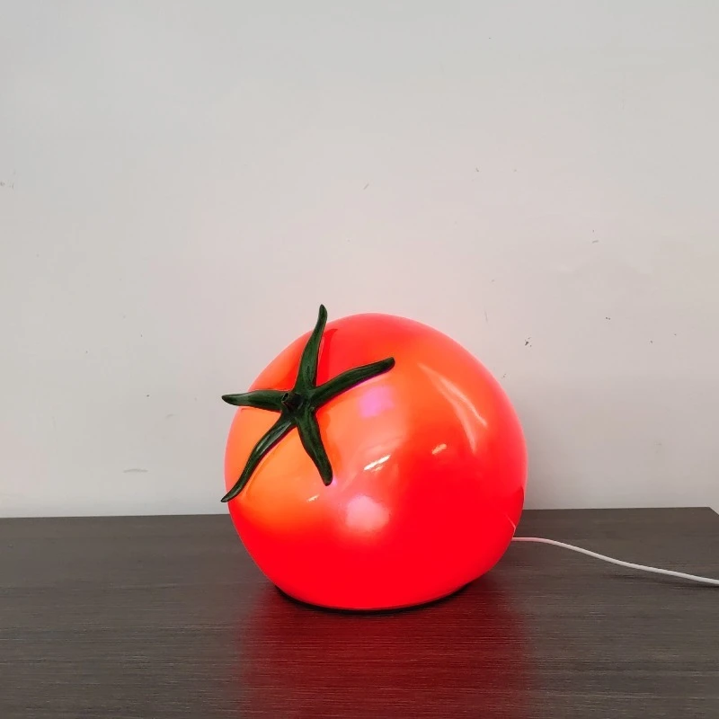 

Moden Red Tomato Resin LED Table Lamps Tri-color Dimming Personality Living Room Bedroom Kitchen Restaurant Memphis Desk Lights