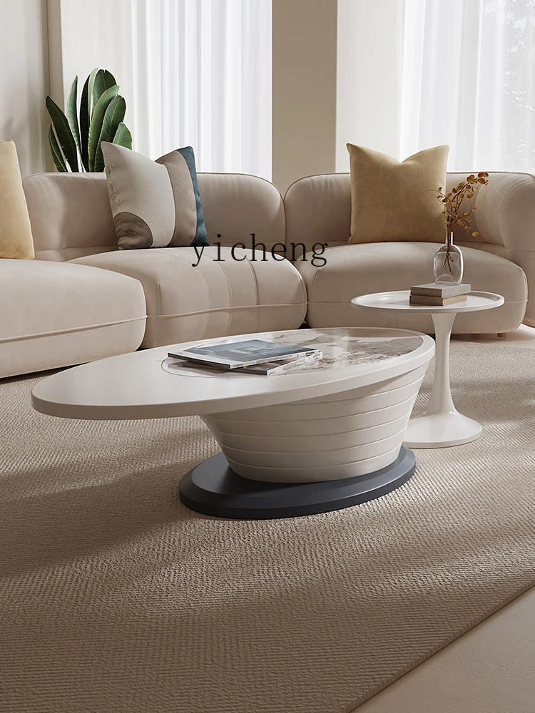 Zc Spiral Texture Coffee Table Home Living Room Small Apartment Tempered Glass Stone Plate Coffee Table Combination