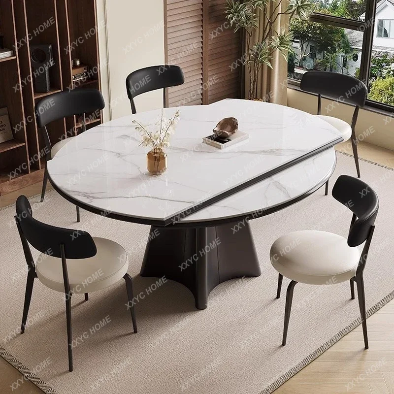 Jrock slab dining table light luxury modern simple household small retractable high-end round table