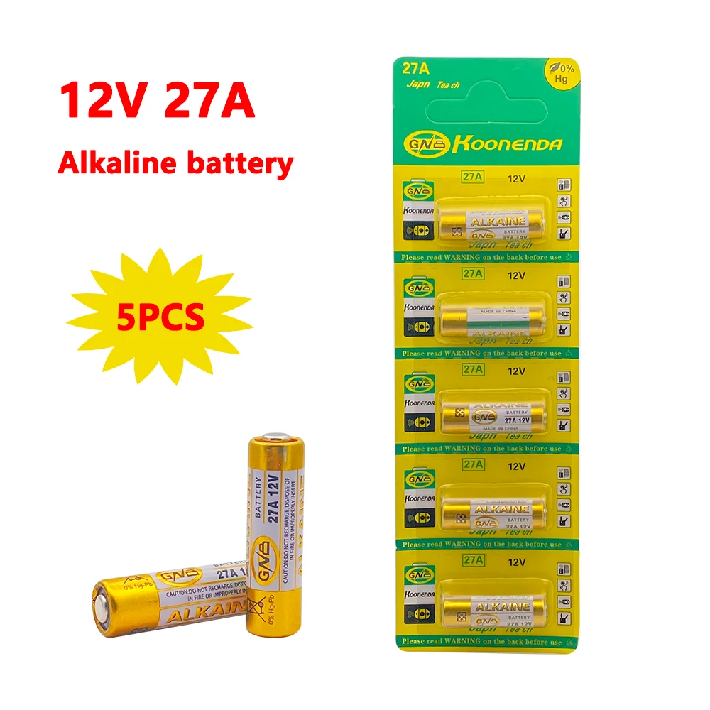 5PCS 27A 12V Dry Alkaline Battery for Doorbell,walkman,Car Alarm,Remote Control A27 27A G27A MN27 MS27 GP27 V27GA ALK27A A27BP