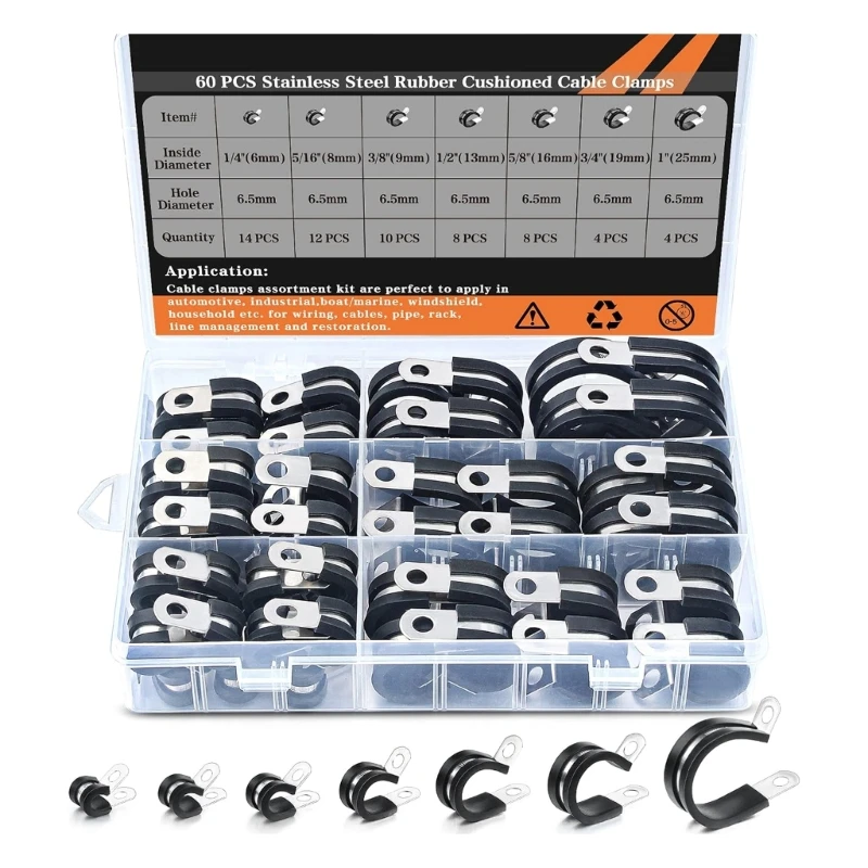 

60 шт. Практические резиновые изолированные металлические зажимы для трубки и проводной крепления включают несколько винтов с