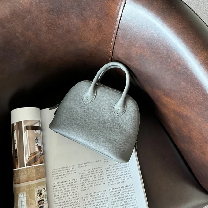 Shell Bag Women's Messenger Cow Leather Satchel Handbag Purse Simple Fashion Classic Small Mobile Phone Ladies