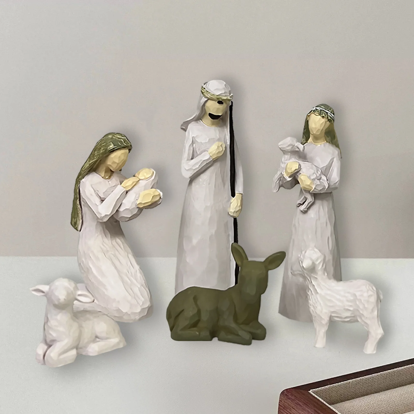 Handcrafted 6pcs Christmas Nativity Scene Set - Resin Shepherds & Stable Animals, Perfect for Indoor Holiday Decor