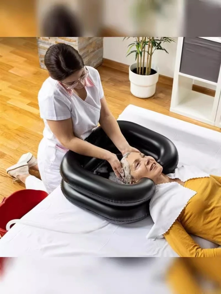 PVC inflatable shampoo basin portable care hair with pillow lying flat for easy drainage