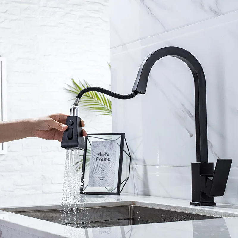 Square Touch Kitchen Sink Faucets Quality Stainless Steel Hot Cold Pull Out Kitchen Mixer Tap Smart Touch Sensor Kitchen Faucet