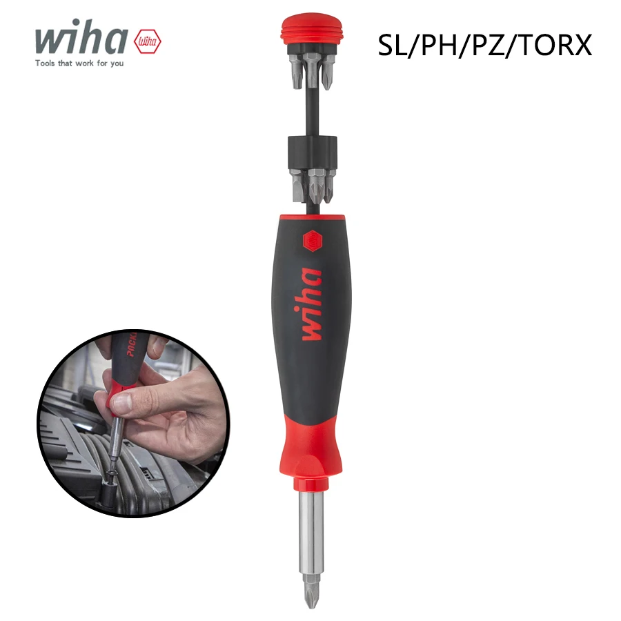 WIHA PocketMax 45292 Screwdriver Set with 8 Bits Magazine SL/PH/PZ/TORX 1/4'' Magnetic Screwdriver