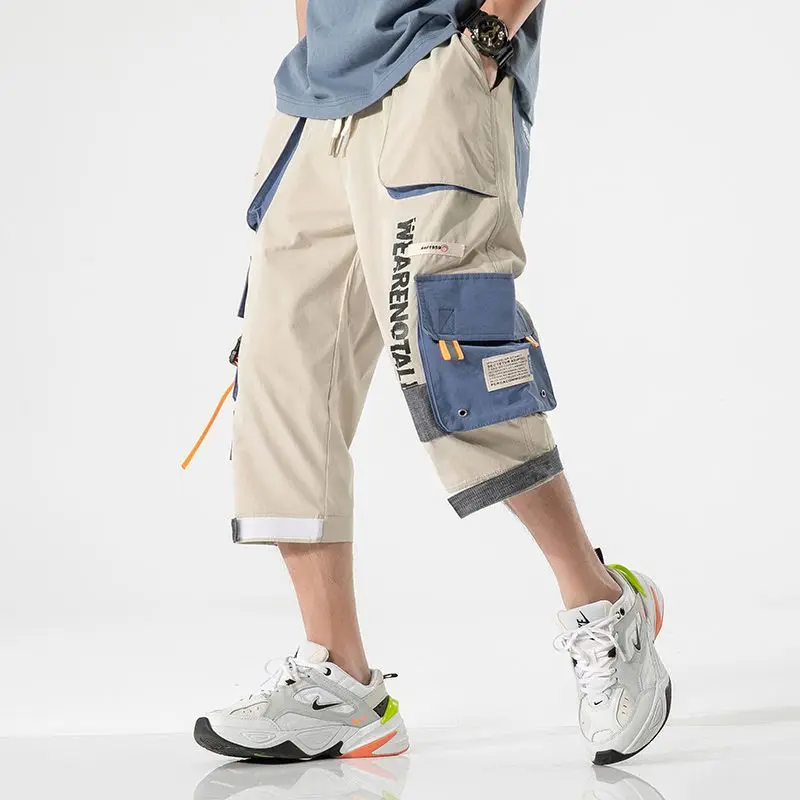 

Men's Techwear Cargo Shorts 7 Length Baggy Straight Leg Hip Hop Streetwear Summer Tactical Pants Loose Fit Urban Casual Trousers