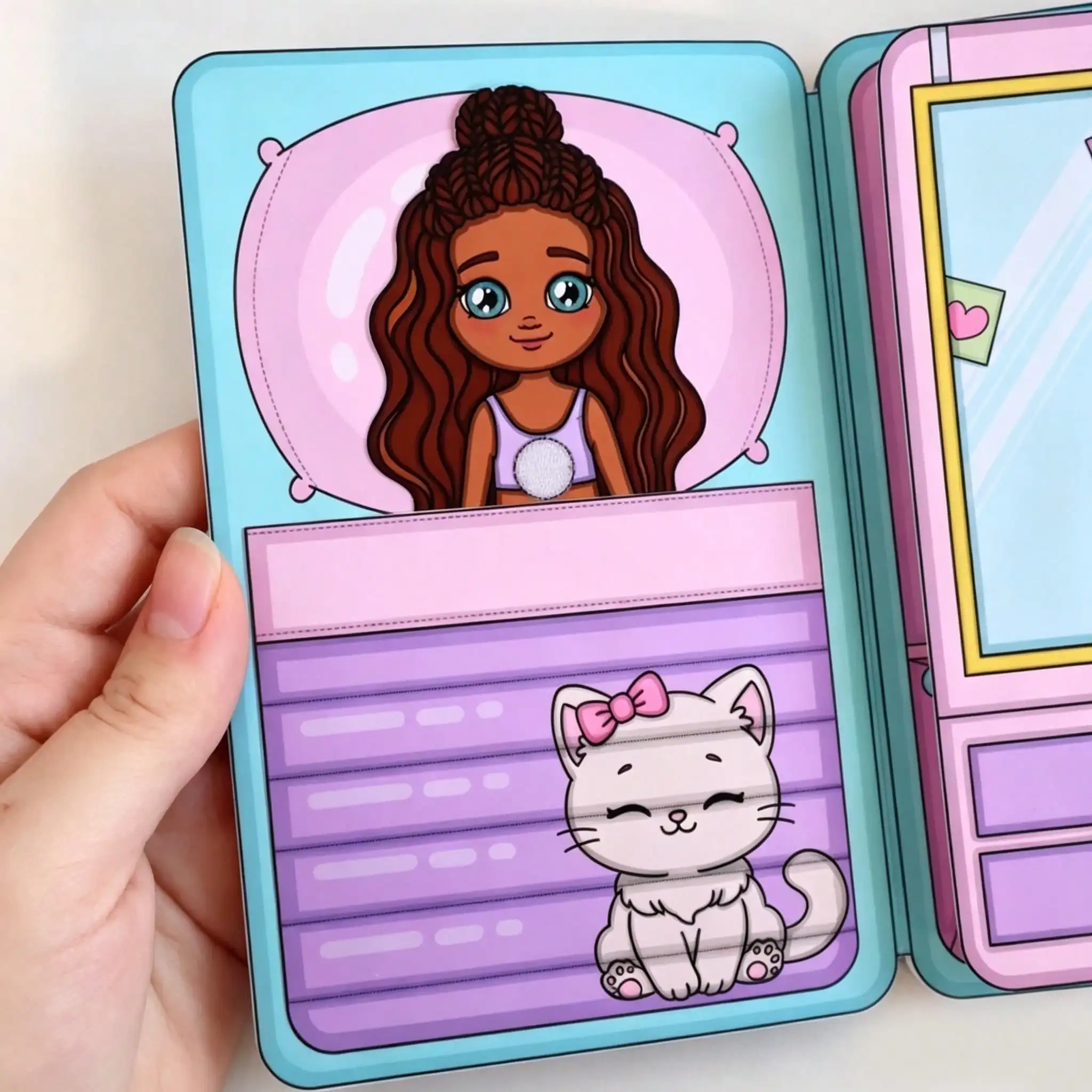 Interactive paper doll quiet book, DIY doll and cat scene changing, play-house activity book, early education teaching aid