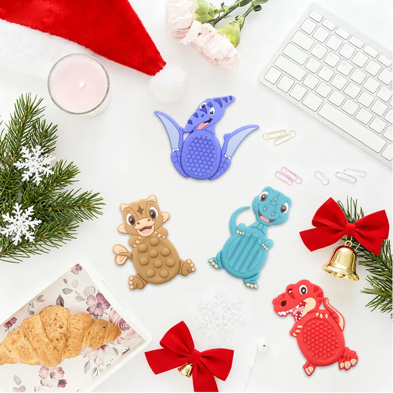 6Pcs Fidget Toys Sensory Stone Silicone Textured Worry Stones for Autism Fidget Stress Toys Dinosaur Cartoon Anxiety Relief