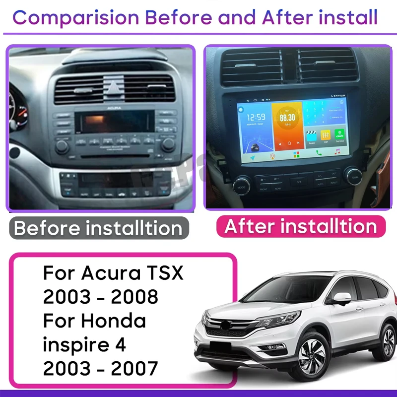 Car Android 14 For Acura TSX 2003 - 2008 For Honda inspire 4 2003 - 2007 Android Auto Carplay No 2din DVD 8 Core 5G Wifi