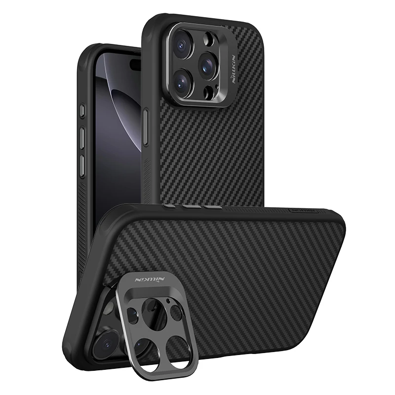

For iPhone 16 Pro Max MagSafe Case NILLKIN CarboProp Aramid Fiber Magnetic Case With Phone Holder Camera Cover For iPhone 16 Pro
