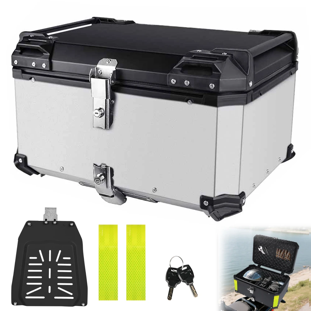 Estuche superior de aluminio para motocicleta de 45L,65L con forro de cuero, caja para casco, impermeable, maletero de motocicleta, caja trasera, maletas para equipaje