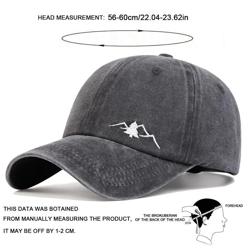 Unisex Mountain Embroidery Wash Baseball Caps Spring and Autumn Outdoor Adjustable Casual Hats Sunscreen Hat