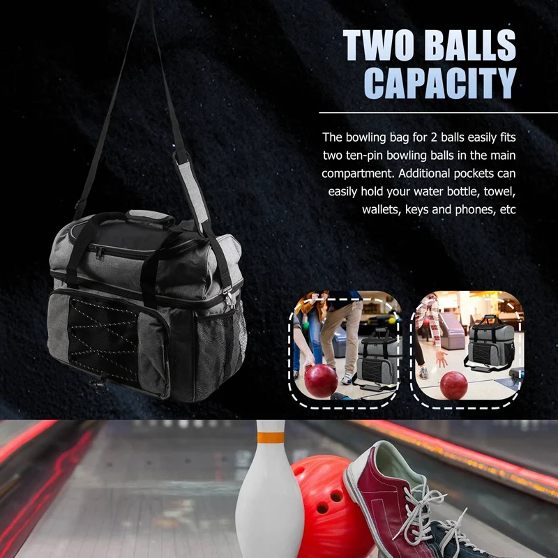 Bowling Portable Travel Bag And Padded Divider For Double Ball And One Pair Of Bowling Shoes