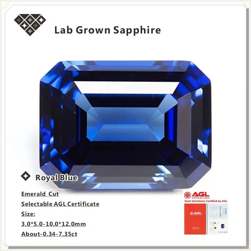 

Top Grade Lab Grown Sapphire, Royal Blue Emerald Cut with AAA+ Clarity, AGL Certificate for Bespoke Jewelry Setting