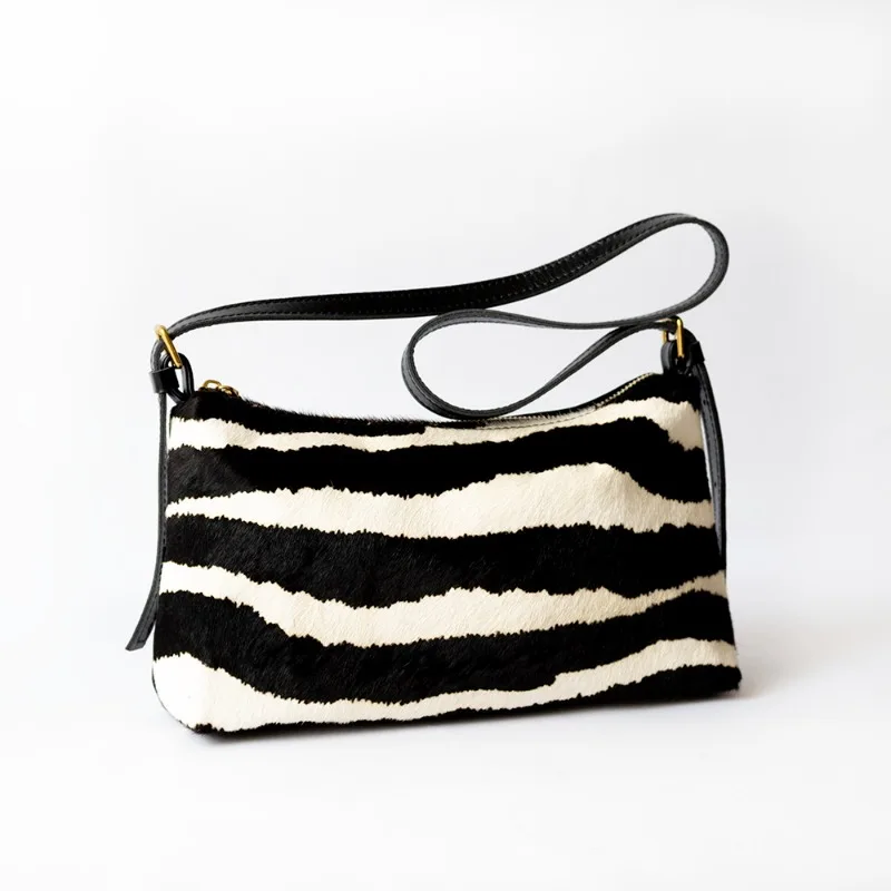 All-match Casual Underarm Shoulder Bags Fashion Zebra-stripe Genuine Leather Armpit Bag Female 2024 New Luxury Handbags Purses