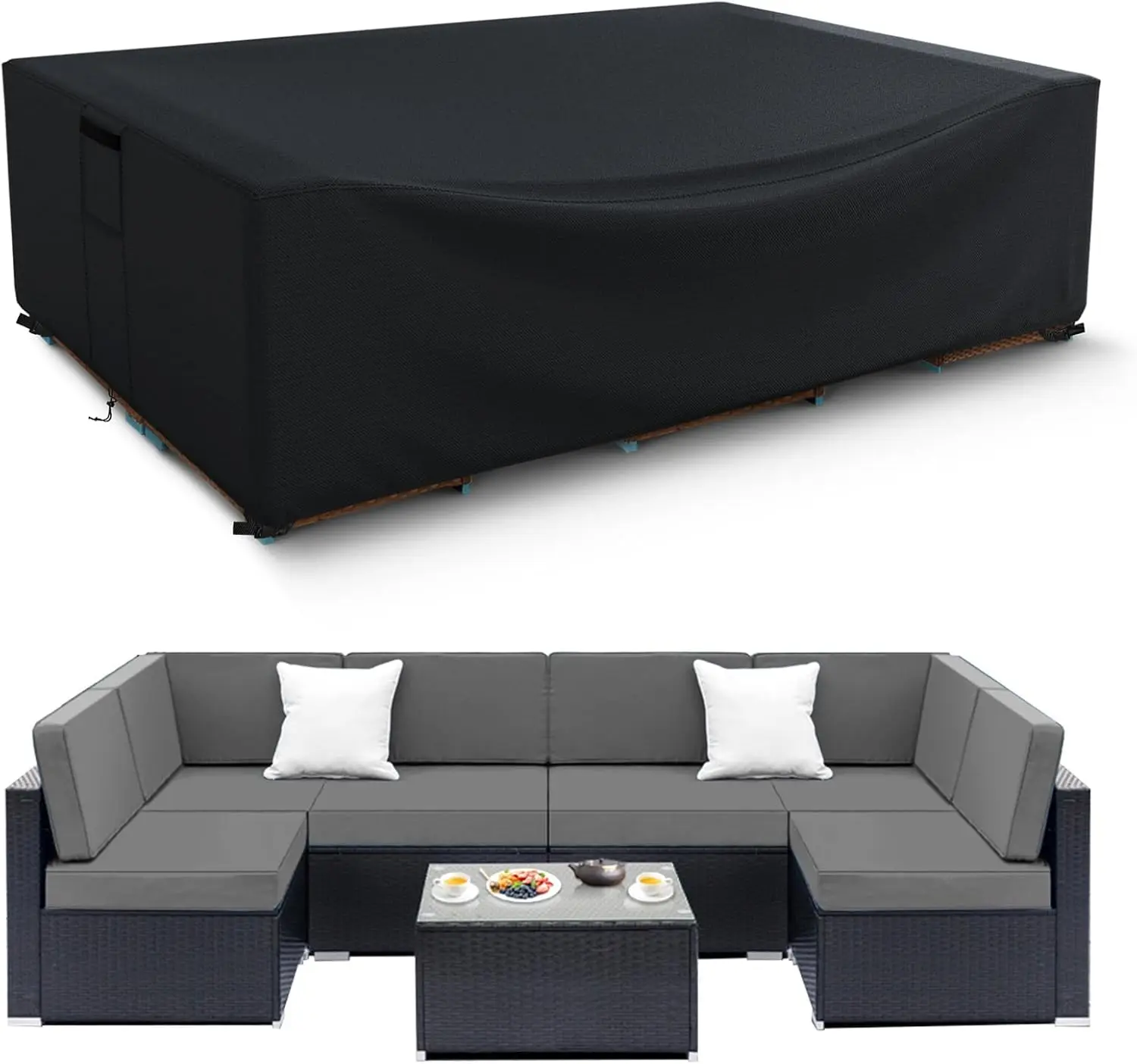 

Patio Furniture Covers Waterproof Heavy Duty 600D for Outside Sectional Sofa Set, Tear Resistant Anti UV, Black 137x102x35 in