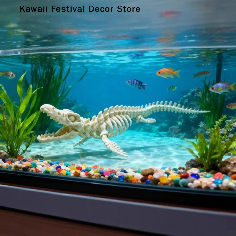 Aquatic Landscape Simulation Skull Dinosaur Skeleton Aquarium Decoration Dinosaur Skeleton Resin Reptile Fish Tank Decor 20cm
