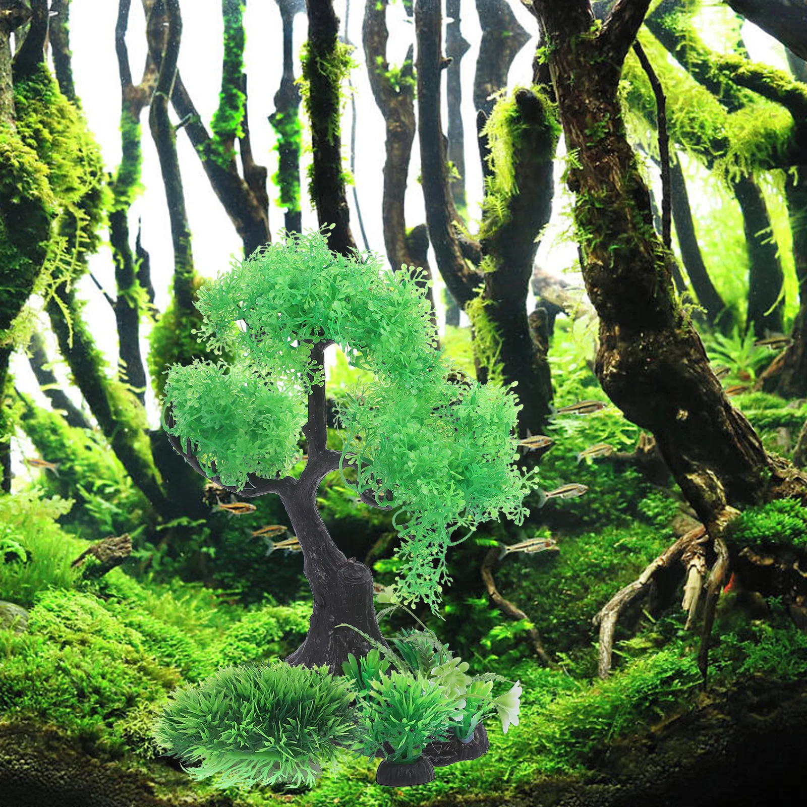 

Artificial Aquarium Plants Decorations Realistic Fish Tank Tree Underwater Plant Kit Compact Light Weight Household Office Pet