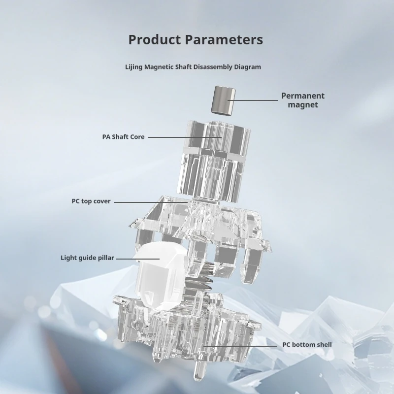 JERRZI Crystalmag Switch Fully Transparent PC Material Dust-Proof Structure Customizable Fast-Trigger for Mechanical Keyboards