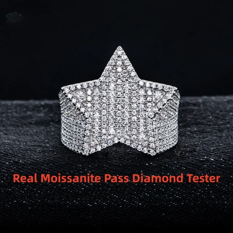 

1,54 карата, новое кольцо с пентаграммой из муассанита, позолоченное кольцо 14 карат в стиле хип-хоп, ювелирные изделия из тяжелого металла, подарки для мужчин