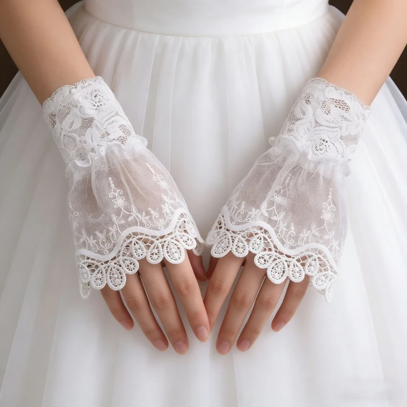 

White Women Lace Cuffs White Detachable Fake Sleeves Wedding Bridal Gowns Accessories Sweater Cuff Halloween Cosplay Costume
