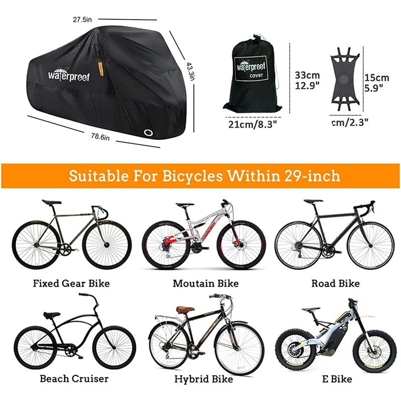 Bike Cover For 1 Or 2 Bikes, 210T Waterproof Outdoor Bicycle Storage Protector Rain Sun UV Dust Wind Proof Bicycle Cover