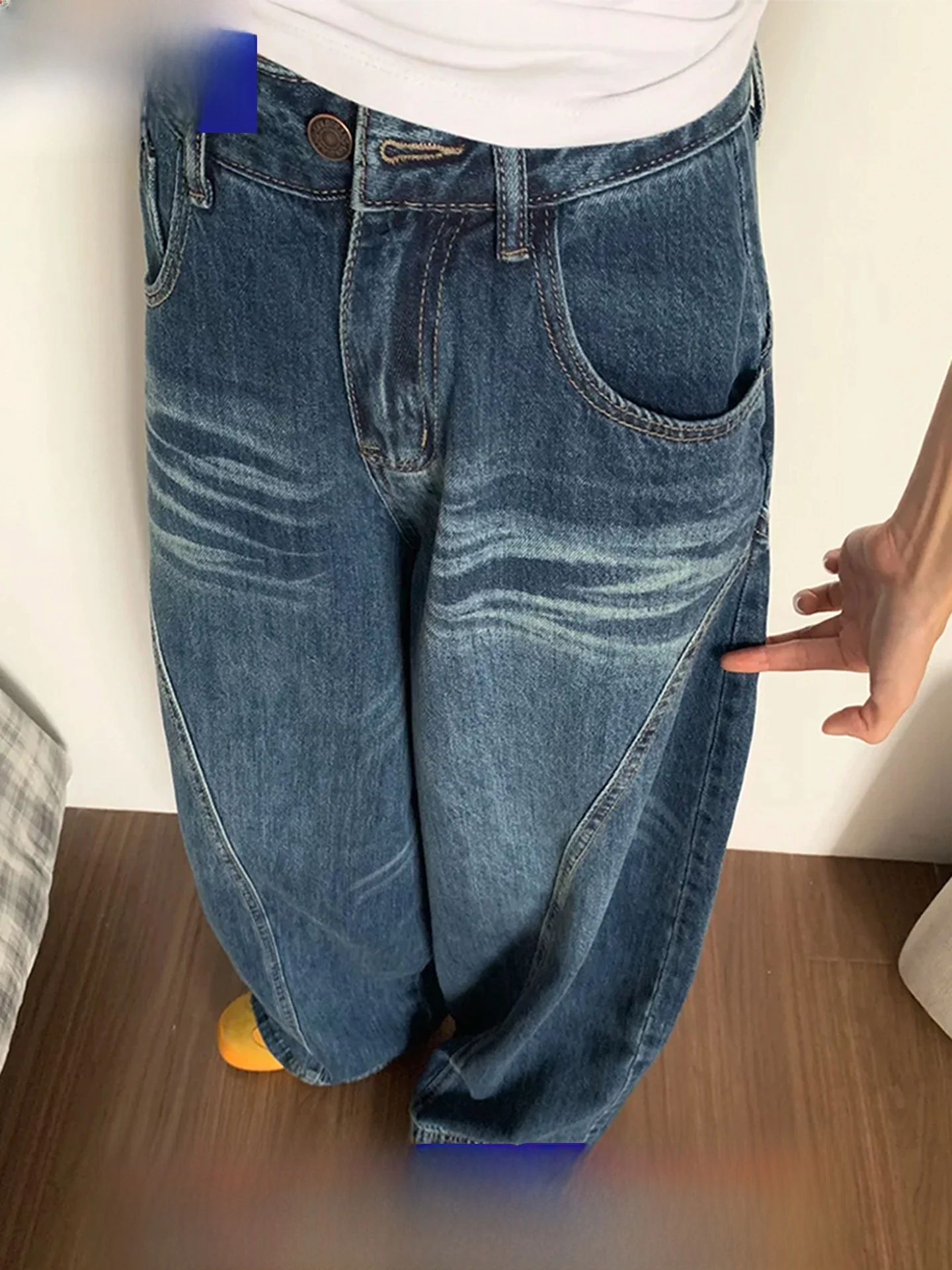 

American Sle High Waist Wide Leg Jeans Women's Autumn Loose Drapey Straight Long Pants Waed out Vintage Knife