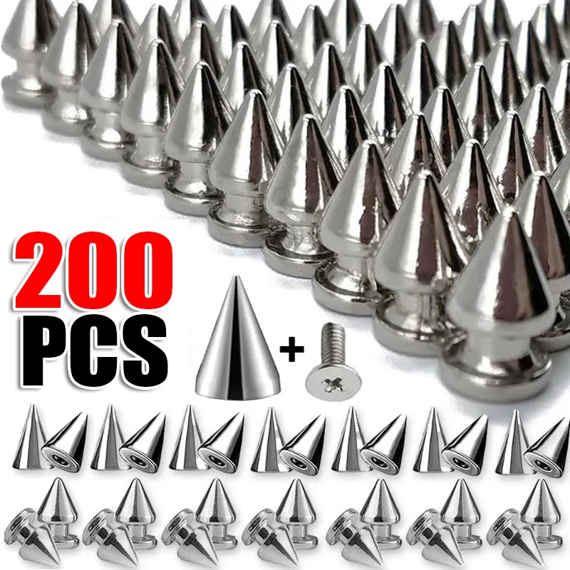 10/200Pcs Silver Rivets Round Cone Spikes Metal Cone Studs DIY Handcraft Cool Punk Garment Nail DIY Shoes Clothing Accessories