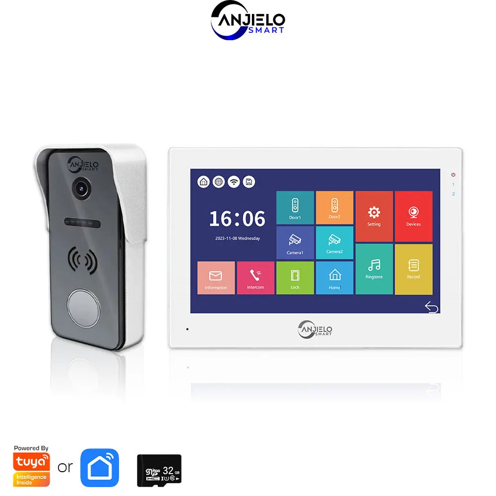 

ANJIELO Smart Doorbell Video Intercom System for Home 1080P 7 inch Monitor Videophone Security Protection TUYA