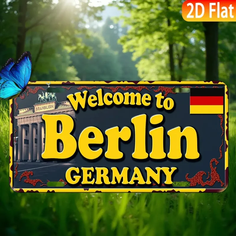 قطعة واحدة من لوحة ترخيص ألمانيا برلين العتيقة - مرحبًا بكم في برلين ألمانيا لتزيين الحروف الجريئة #5