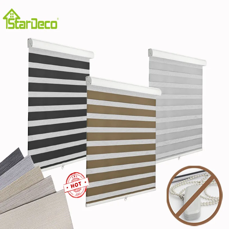 Cordless Zebra Blinds Roller Blind, Light Filtering, Blackout Fabric for Home and Office, Day and Night, Canada America Market