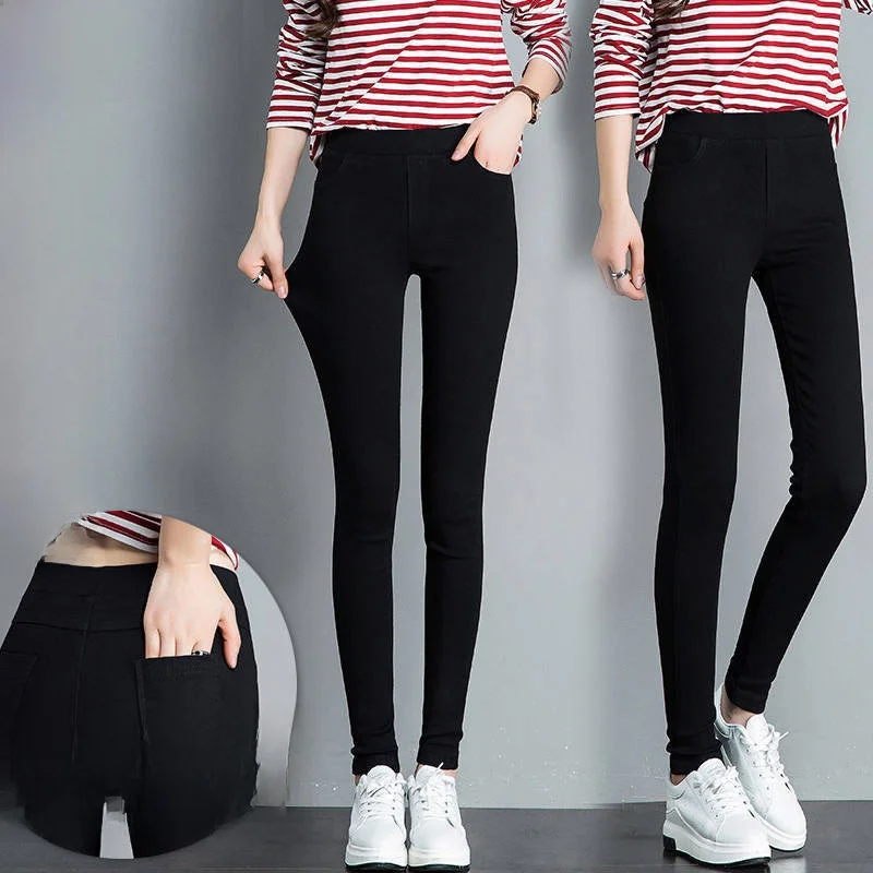 Slim Fit Nine-Tenths Black Pants Women's Spring Autumn Pencil Hole Base Layer Thin Summer Outerwear Leggings Tight Fit