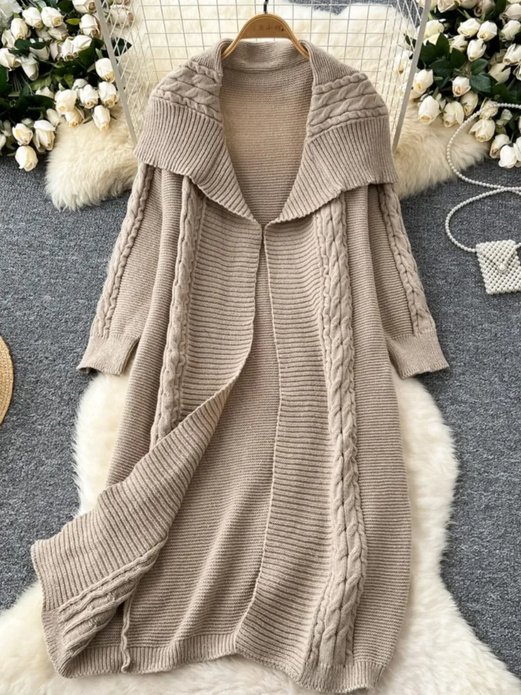 Autumn Casual Knitted Cardigans for Women Fashion Solid Long Sleeves Turn-down Collar Warm Loose Sweater Coat Female Clothes New