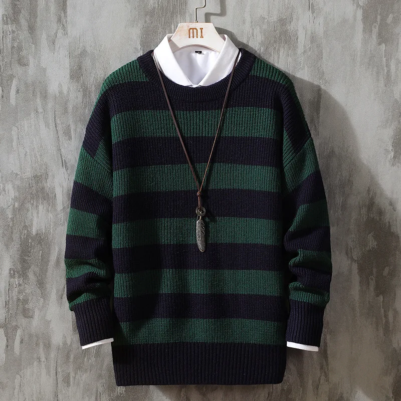 

Casual Men's Sweater O-Neck Striped Slim Sweaters Coat 2022 Autumn Winter Mens Hip Hop Sweaters Pullovers Men Warm Knitwear