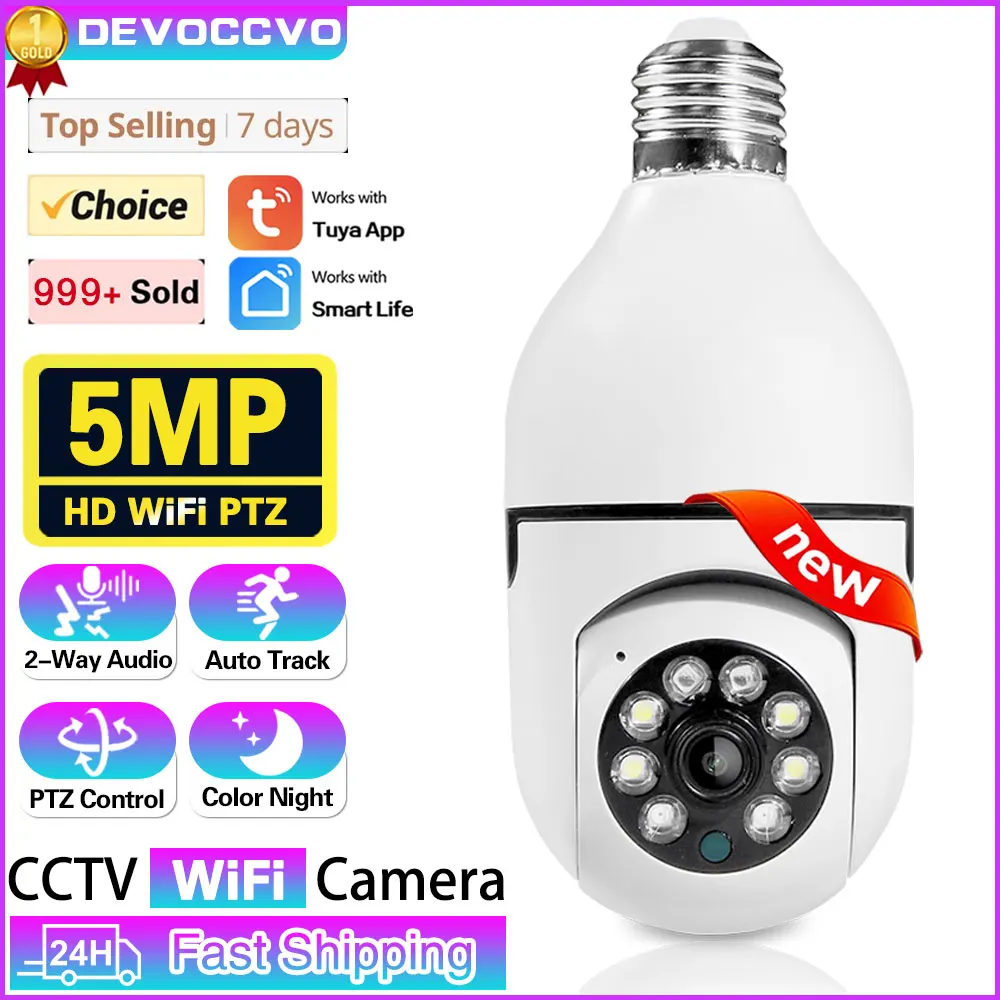 Tuya WiFi Bulb Camera 5MP 3MP Indoor Security Two Way Audio Auto Tracking Human Colorful Night Vision E27 Base Mini PT Camera