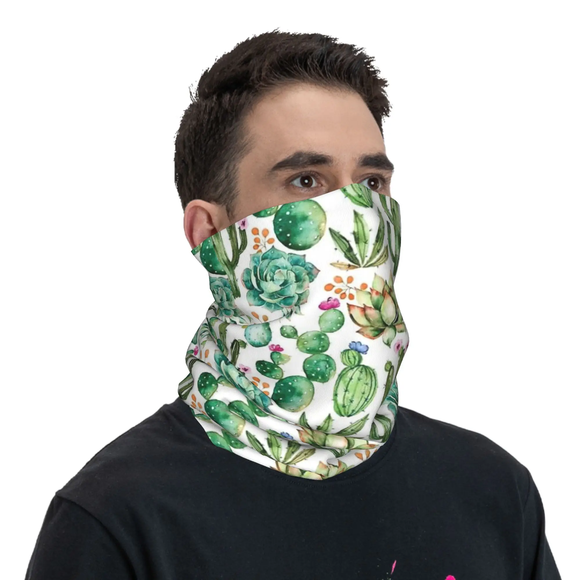 Watercolor Cactus Pattern Bandana Neck Cover Printed Face Scarf Multifunction Face Mask Outdoor Sports For Men Women Adult