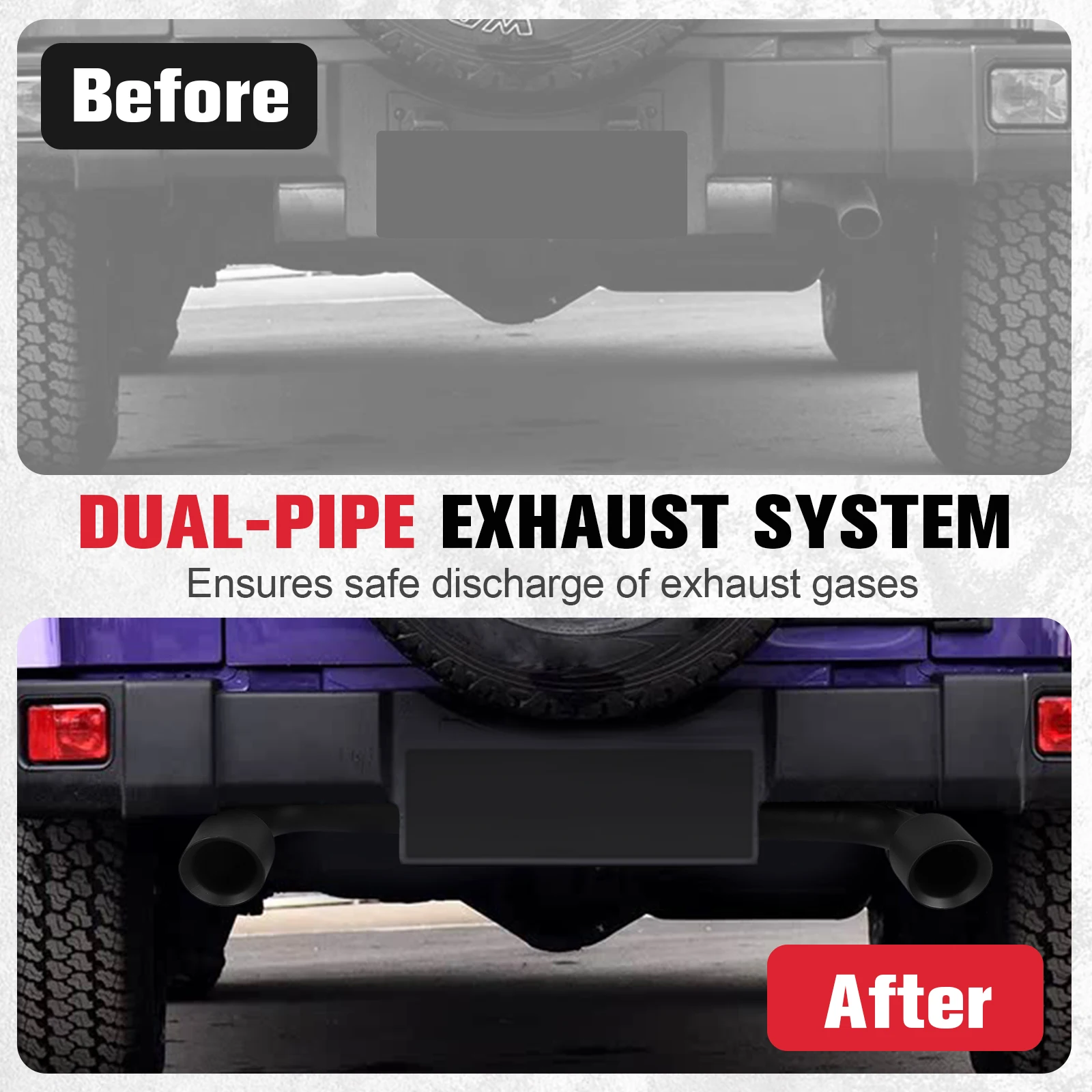 المزدوج منفذ العادم عدة قطع غيار السيارات اكسسوارات نظام كاتم الصوت العادم عدة نظام كاتم صوت ماسورة العادم ل جيب 07-18 رانجلر JK #4