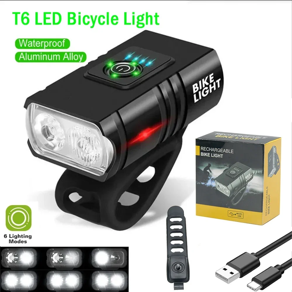 BK02 Bike Light USB Rechargeable T6 LED Bicycle Lights 6 Modes MTB Flashlight Bicycle Headlight for Cycling Bicycle Front Lamp