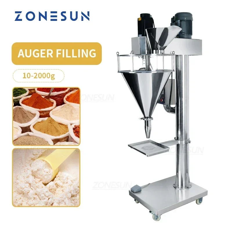 ZONESUN ZS-FM100L Semiautomático Leche Matcha Chili Polvo Especias Puede Botella Máquina De Llenado De Barrena